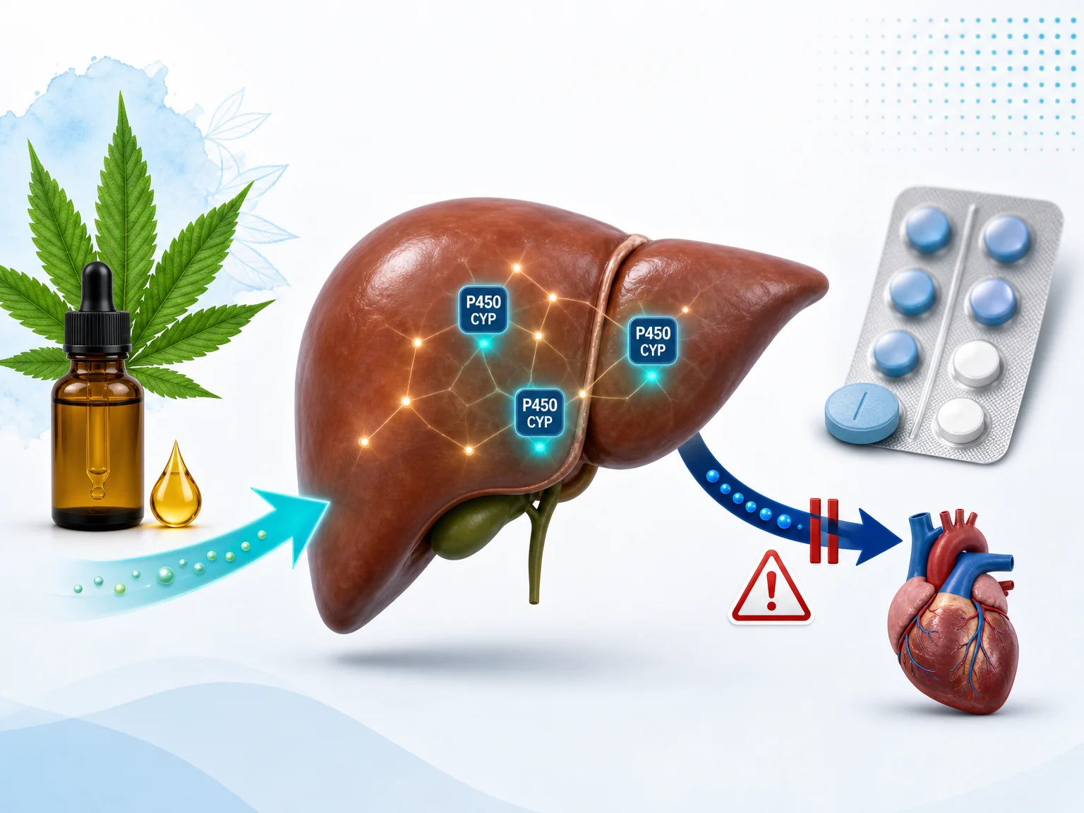 schéma des interactions entre le CBD et les médicaments cardiaques