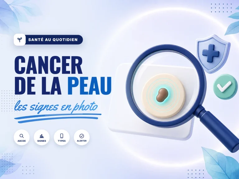illustration pour reconnaître un cancer de la peau en photo, mélanome, carcinome, grain de beauté