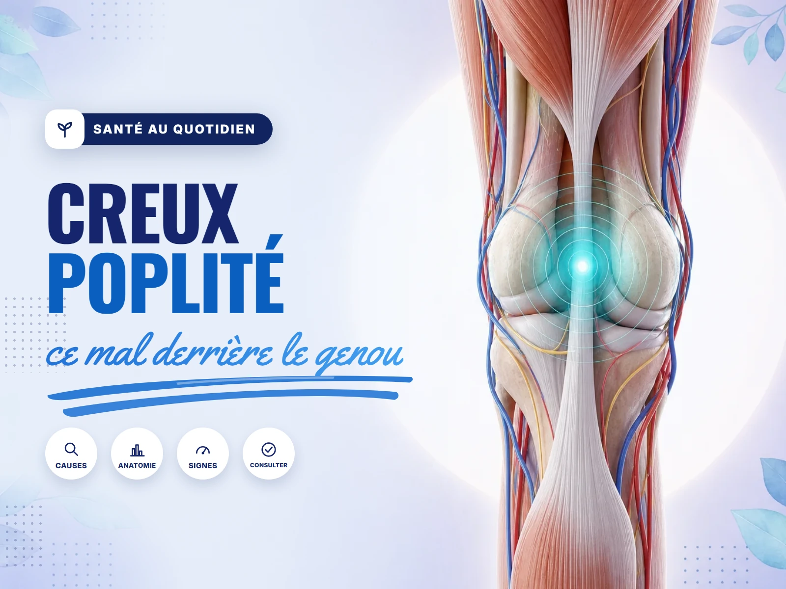 Illustration du creux poplité, la zone à l'arrière du genou