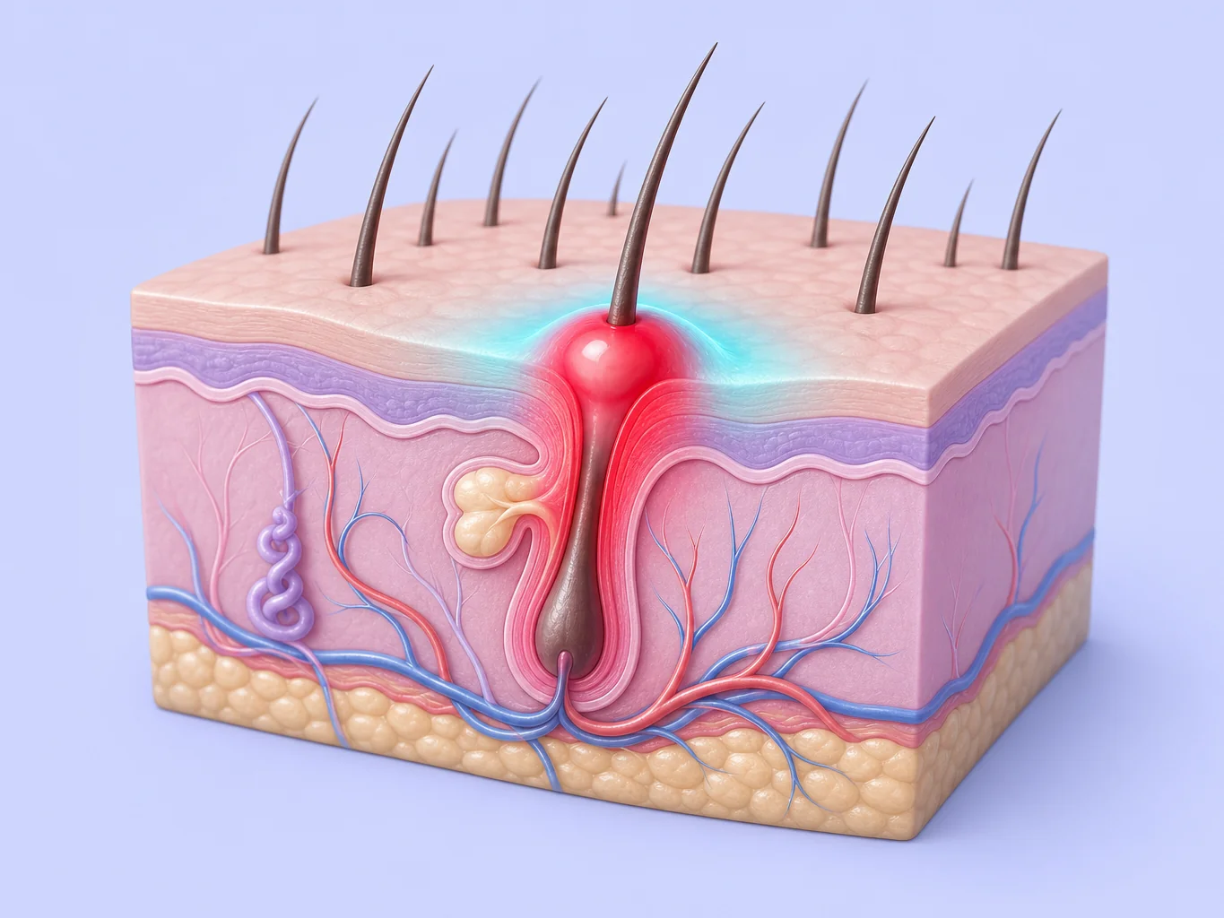 follicule pileux enflammé à l'origine d'un bouton sur le cuir chevelu