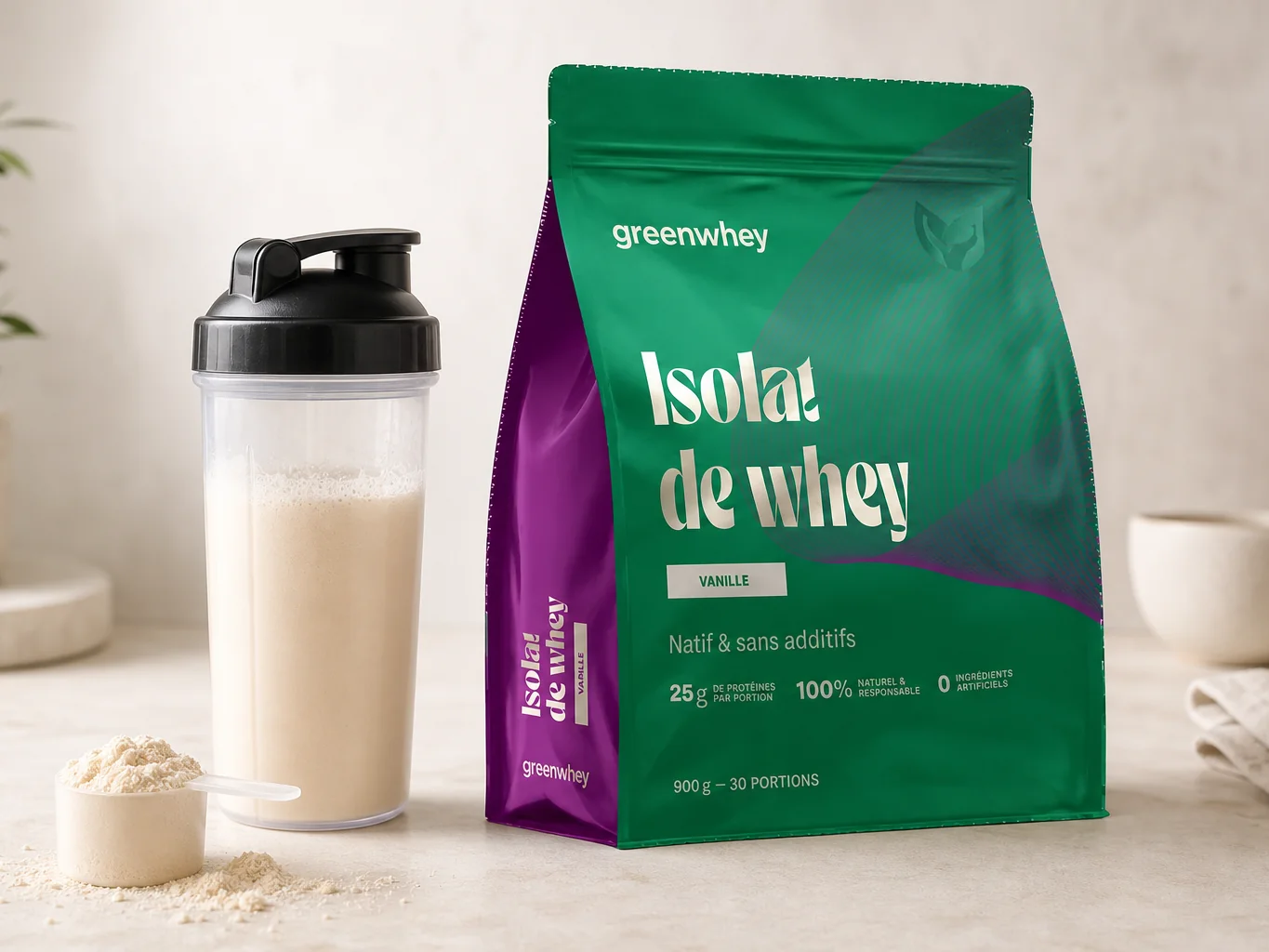 test de la whey native GreenWhey au shaker