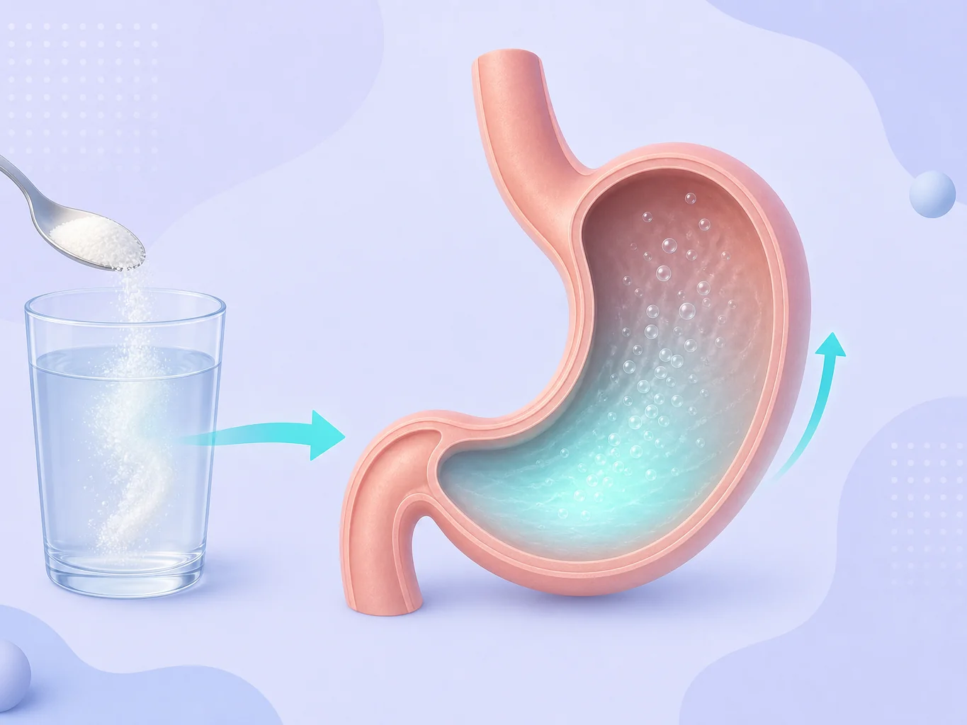 schéma : le bicarbonate neutralise l'acide gastrique et produit du CO2