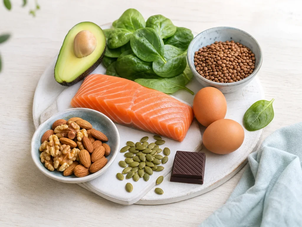 Aliments riches en oméga-3, vitamines B, magnésium et zinc