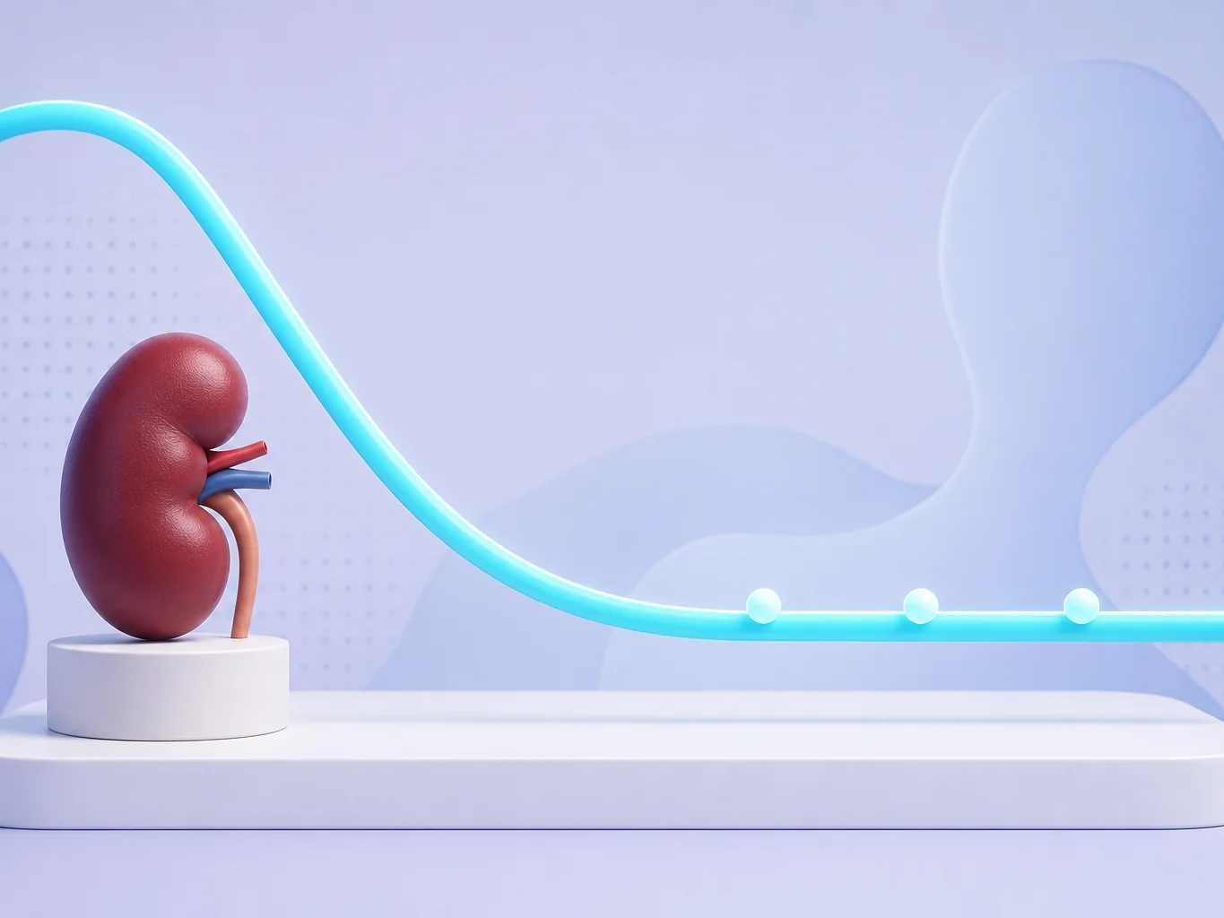 Schéma : la créatinine baisse après la greffe puis se stabilise à un niveau propre au patient