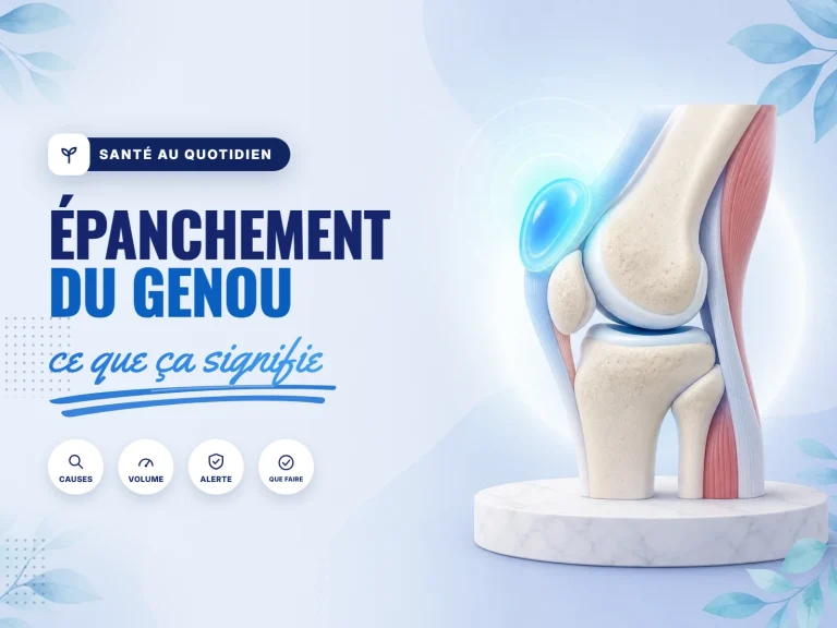 schéma d'un épanchement sous-quadricipital, liquide dans le récessus au-dessus de la rotule