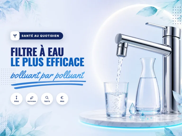Filtre à eau le plus efficace : robinet filtré, carafe et verre d'eau